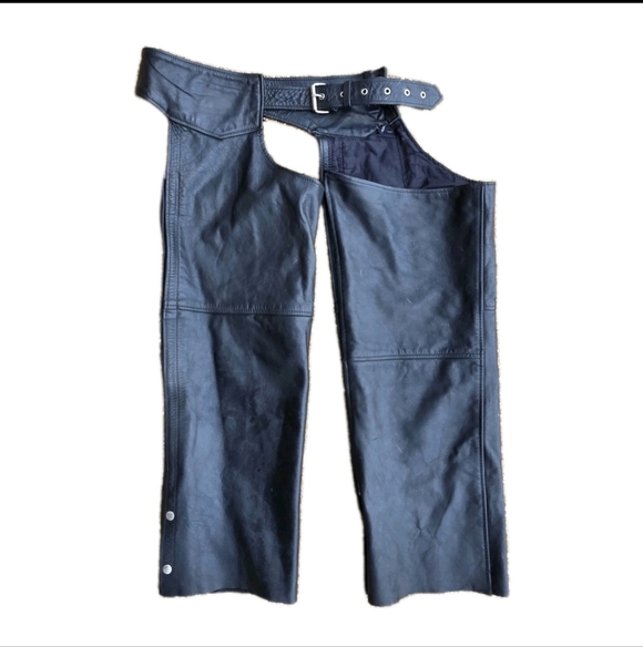 Vintage Interstate Leather Black Leather Motorcycle Biker Chaps Sz XXLARGE Flaws - Picture 4 of 13
